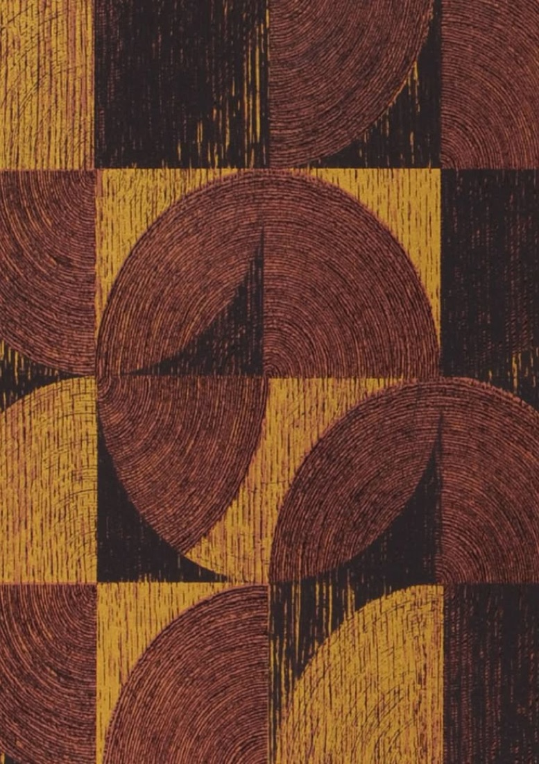 Arte gráfica com formas geométricas em tons de ocre e marrom